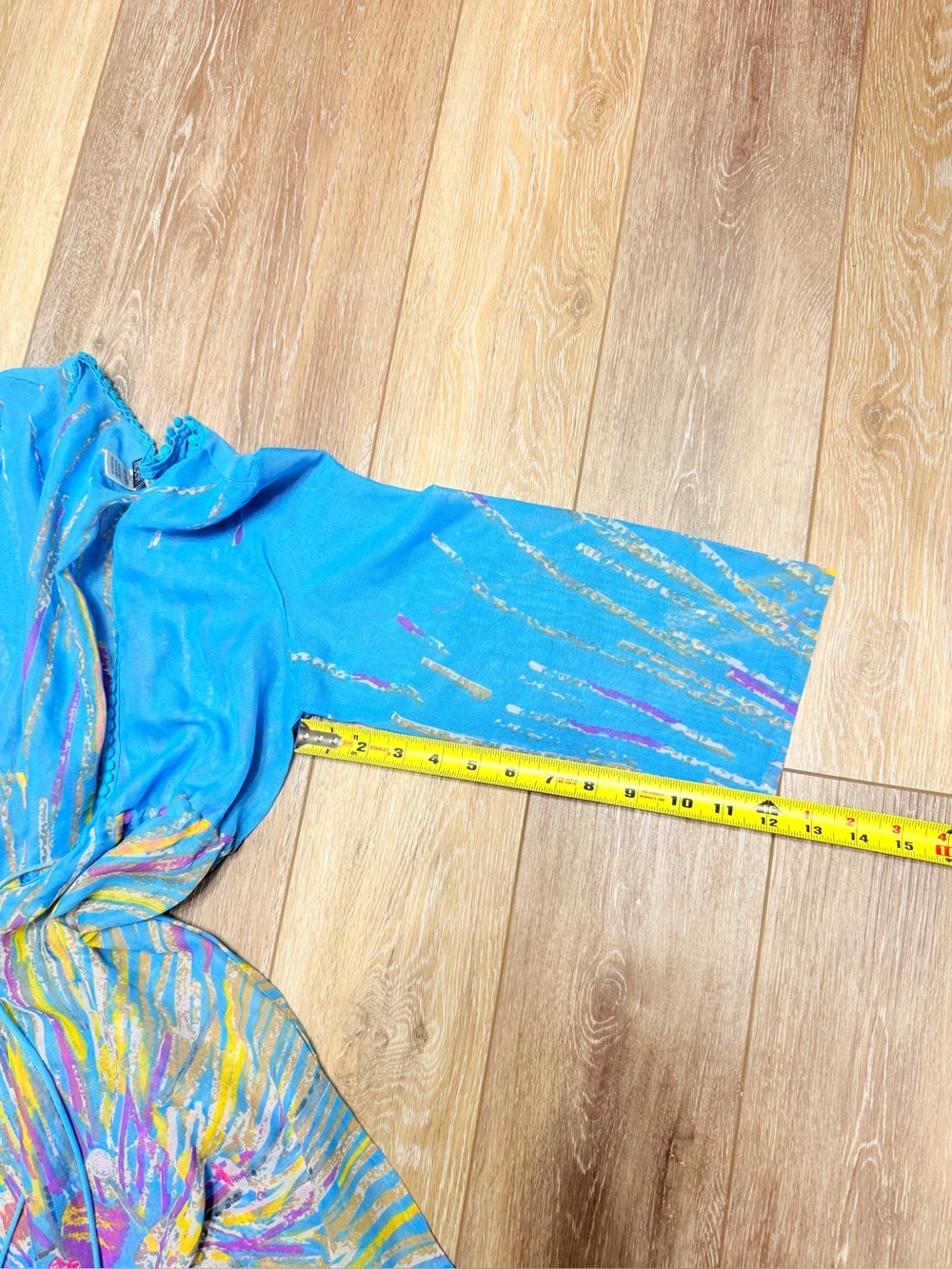 #12)  Vibrant Blue Tie-Front Art Print Cover-Up - Picture 6 of 8